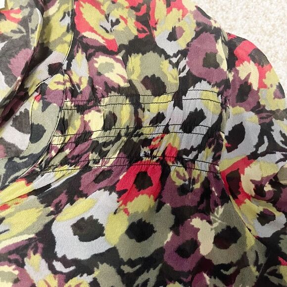 Hinge 100% Silk Floral Blouse Tie Neck Button Down Shirt Top Size S - Picture 5 of 8